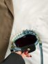 Mini Metallic Letter Graphic Heart & Faux Pearl Decor Bucket Bag