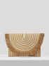 VCAY Striped Pattern Fringe Trim Flap Straw Bag