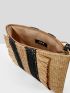 Two Tone Fringe Decor Straw Bag