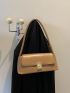 Metal Lock Flap Baguette Bag