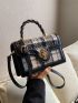 Mini Plaid Pattern Twist Lock Flap Square Bag