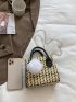 Mini Houndstooth Pattern Pom Pom Decor Chain Square Bag