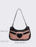 Crocodile Embossed Studded & Heart Patch Decor Hobo Bag