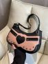 Crocodile Embossed Studded & Heart Patch Decor Hobo Bag