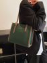 Letter Graphic Litchi Embossed Square Bag