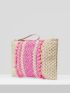 VCAY Two Tone Pom Pom Decor Straw Bag