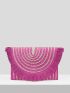 VCAY Striped Pattern Fringe Trim Flap Straw Bag
