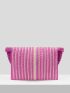 VCAY Striped Pattern Fringe Trim Flap Straw Bag