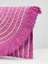 VCAY Striped Pattern Fringe Trim Flap Straw Bag