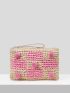 VCAY Plaid Pattern Pompom Decor Straw Bag