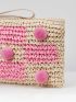 VCAY Plaid Pattern Pompom Decor Straw Bag