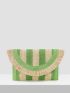 Two Tone Fringe Trim Straw Bag