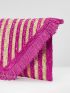 Striped Pattern Fringe Trim Flap Straw Bag