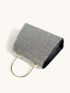 Mini Rhinestone Decor Satin Flap Square Bag