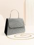 Mini Rhinestone Decor Satin Flap Square Bag