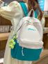 Letter Embroidered Functional Backpack With Flower Charm