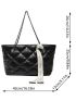 Quilted Detail Twilly Scarf Decor Chain Shoulder Tote Bag