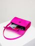 Mini Neon Pink Rhinestone Decor Satin Flap Square Bag