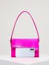Mini Neon Pink Rhinestone Decor Satin Flap Square Bag