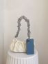 Rhinestone Decor Ruched Bag PU