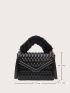 Fuzzy Detail Quilted Flap Square Bag