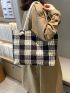 Plaid Pattern Shoulder Tote Bag