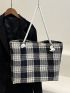 Plaid Pattern Shoulder Tote Bag