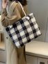 Plaid Pattern Shoulder Tote Bag