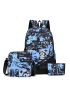 3pcs Letter Graphic Functional Backpack Set