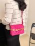 Neon Pink Crocodile Embossed Chain Square Bag
