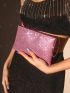 Glitter Rhinestone Decor Top Handle Square Bag