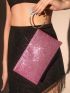 Glitter Rhinestone Decor Top Handle Square Bag