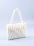 Faux Pearl Decor Flap Satchel Bag