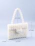 Faux Pearl Decor Flap Satchel Bag