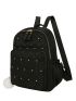 Quilted Studded & Pom Pom Decor Functional Backpack