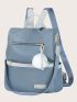 Patch Detail Functional Backpack With Pompom Charm