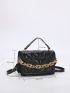 Quilted Pattern Chain Decor Flap Square Bag