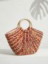 Color Block Top Ring Straw Bag