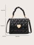 Mini Geometric Embossed Heart Decor Flap Square Bag