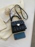 Mini Geometric Embossed Heart Decor Flap Square Bag