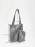 Houndstooth Pattern Square Bag With Purse
