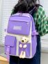 4pcs Letter Patch & Cartoon Bear Decor Functional Backpack Set
