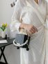 Faux Pearl Beaded Box Bag Mini Black