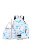 4pcs Color Block Functional Backpack Set