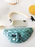 Checkered Pattern Letter Patch & Chain Decor Fanny Pack