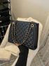 Quilted Pattern Grommet Eyelet Chain Square Bag
