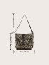 Leopard Pattern Studded Decor Hobo Bag