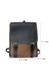 Two Tone Buckle Decor Flap Backpack