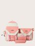 4pcs Letter Patch Decor Functional Backpack Set With Cartoon Bag Charm