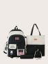 5pcs Letter Patch Decor Functional Backpack Set With Bag Charm